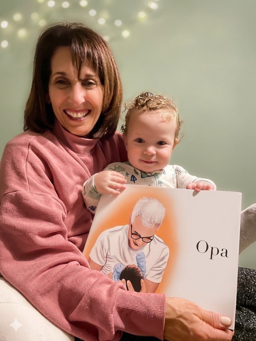 A grandmother sharing the Opa book with her grandchild